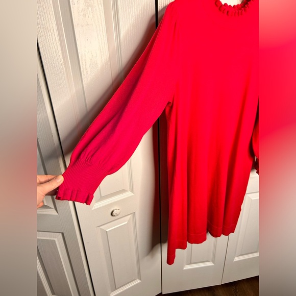 CeCe Womens Long Sleeve Ruffled Puff Sleeves Sweater Dress Luminous Red Size 2X - Picture 4 of 6